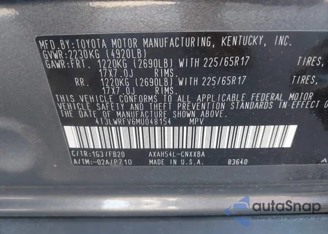 2021 Toyota Rav4 Hybrid Le из США, поврежденный, VIN 4T3LWRFV6MU048154